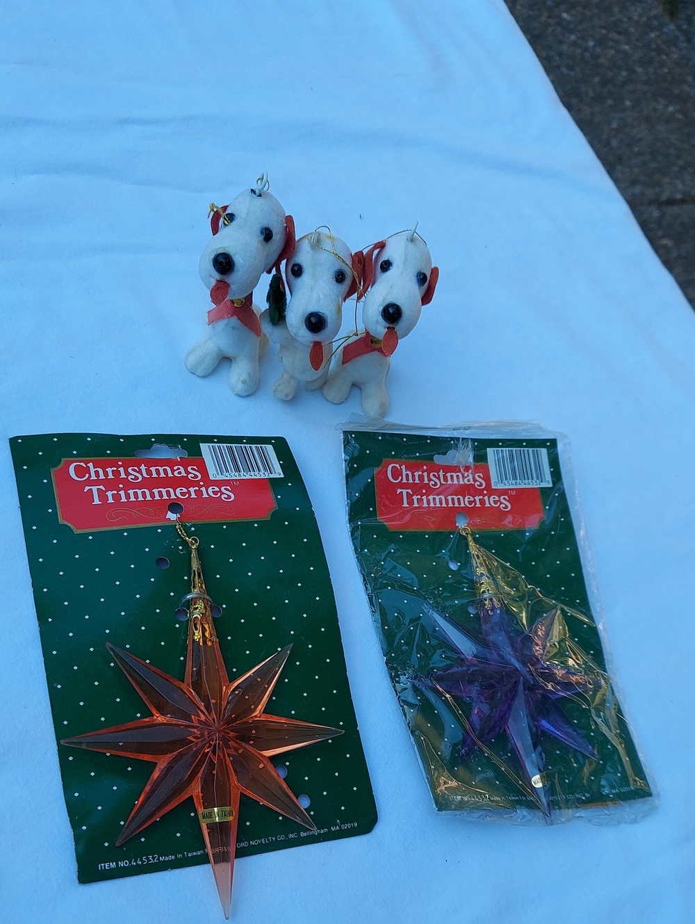 Christmas Star Ornaments and Dog Ornaments - Vintage 5 Items